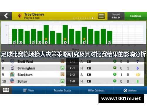 足球比赛临场换人决策策略研究及其对比赛结果的影响分析