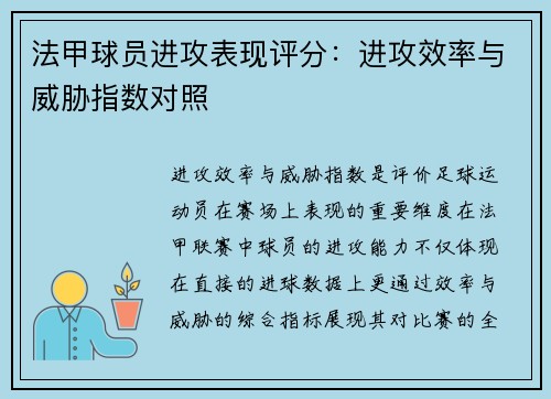 法甲球员进攻表现评分：进攻效率与威胁指数对照